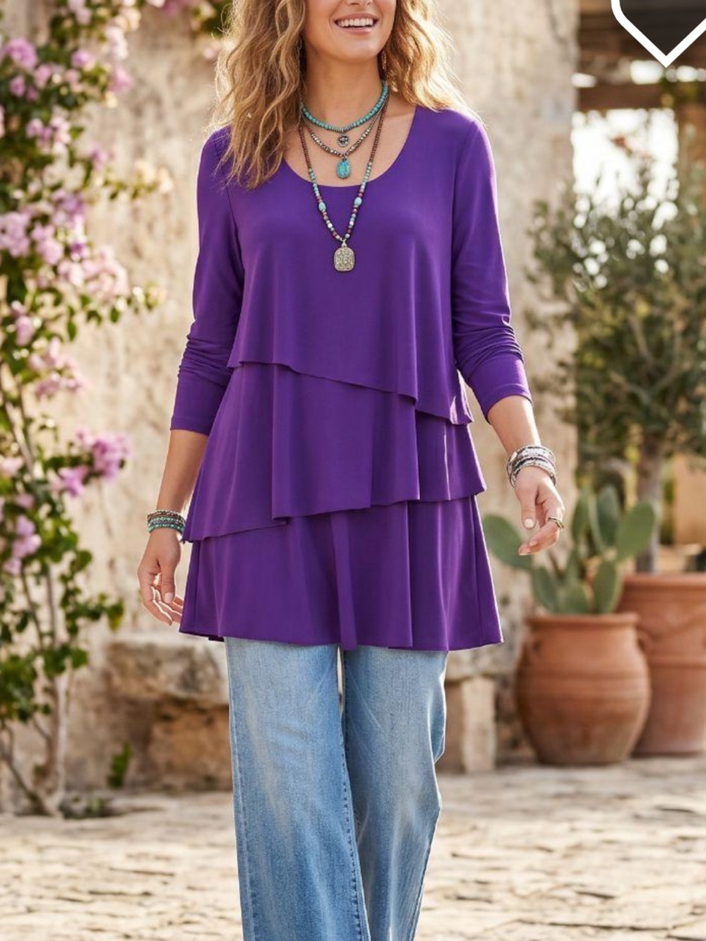 SUSAN GRAVER PURPLE TIERED TUNIC TOP SZ SM EUC